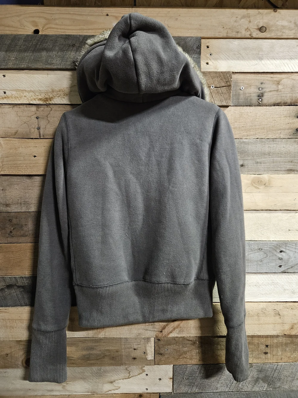Abercrombie & Fitch Gray Hooded Jacket with Faux Fur Trim